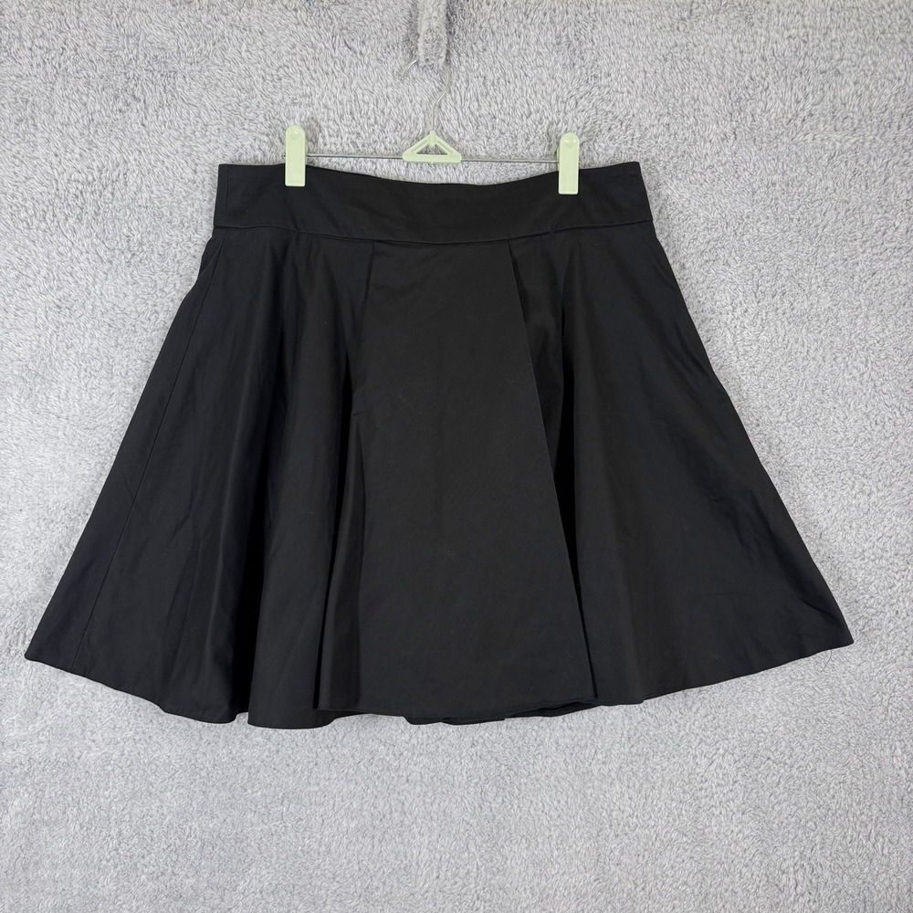 NANAUSHKA Skater Flare Skirt Pleated Mini A-Line Cotton Size L Black Classic